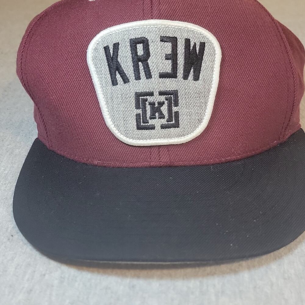 KR3W Burgundy/Black/Gray Colorblock Logo Snapback Hat Men’s One Size Adj